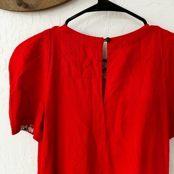 Anthropologie Red Floral Trim Textured Maeve Rousseau Flounced Dress 2 - Picture 12 of 15